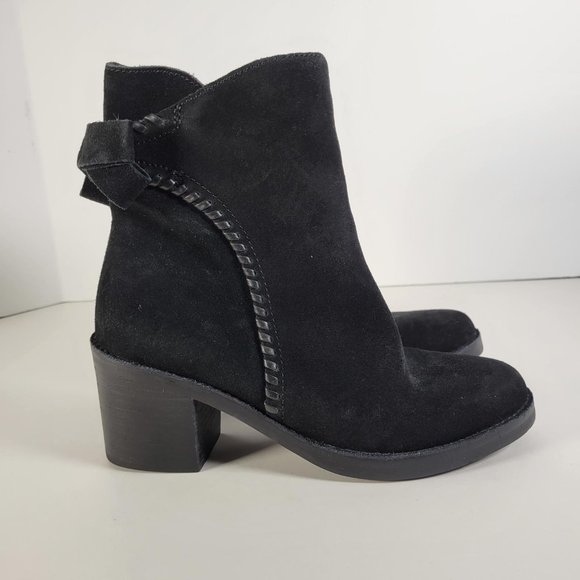 UGG FRAISE Black Suede Leather Whipstitch Back Bow Boot Women Size 7 - Picture 5 of 15